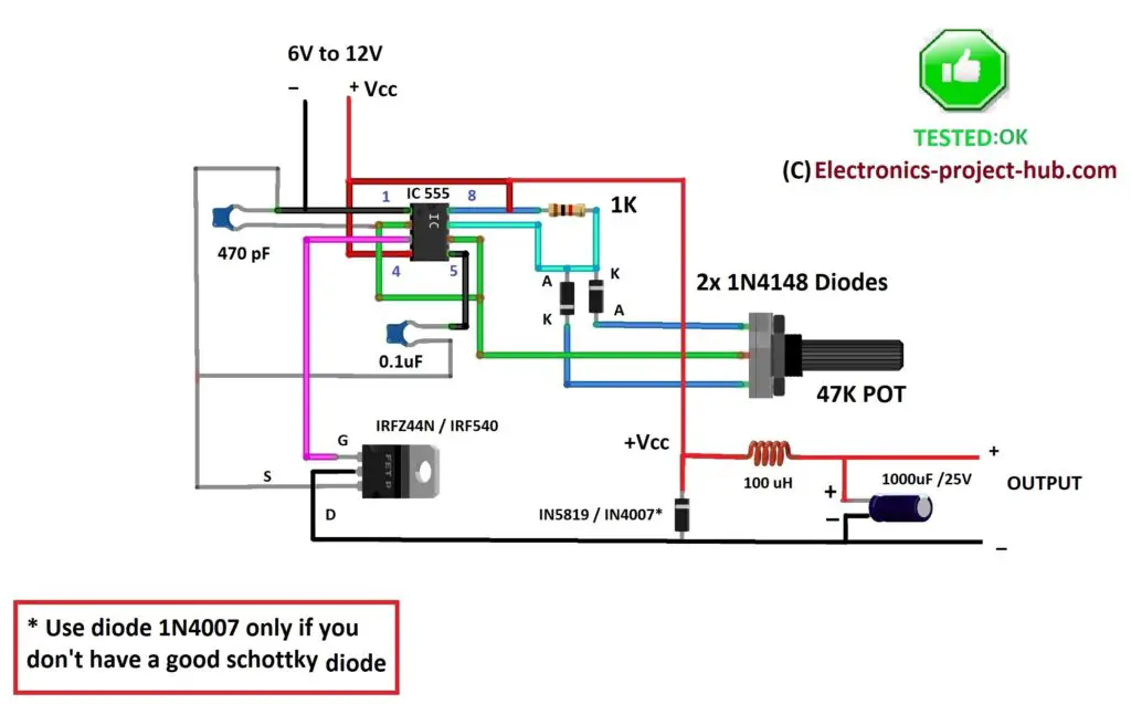 Buck converter using IC 555 and MOSFET