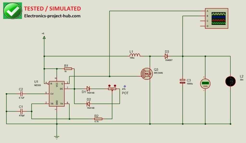 Boost converter simulation circuit